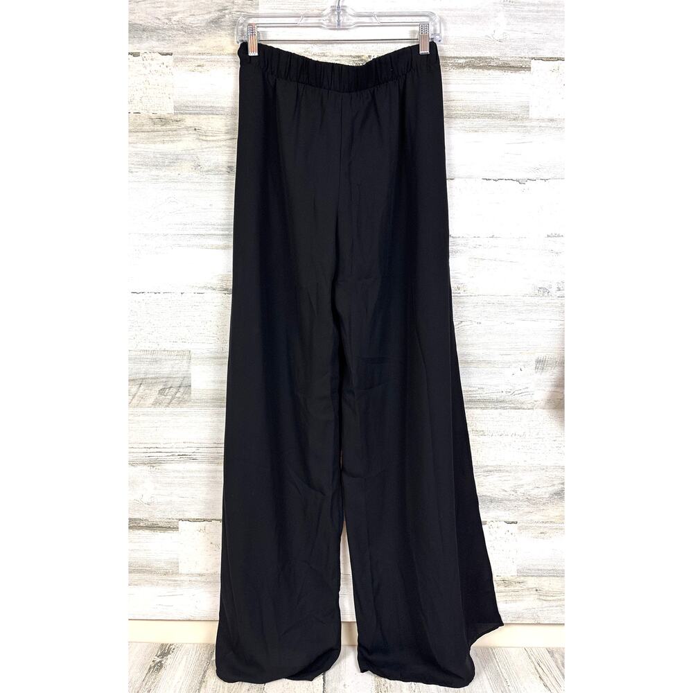 Three Eighty Two Womens S Black Vanessa Wide Leg Dress Pants Side Slit Foxy NWT